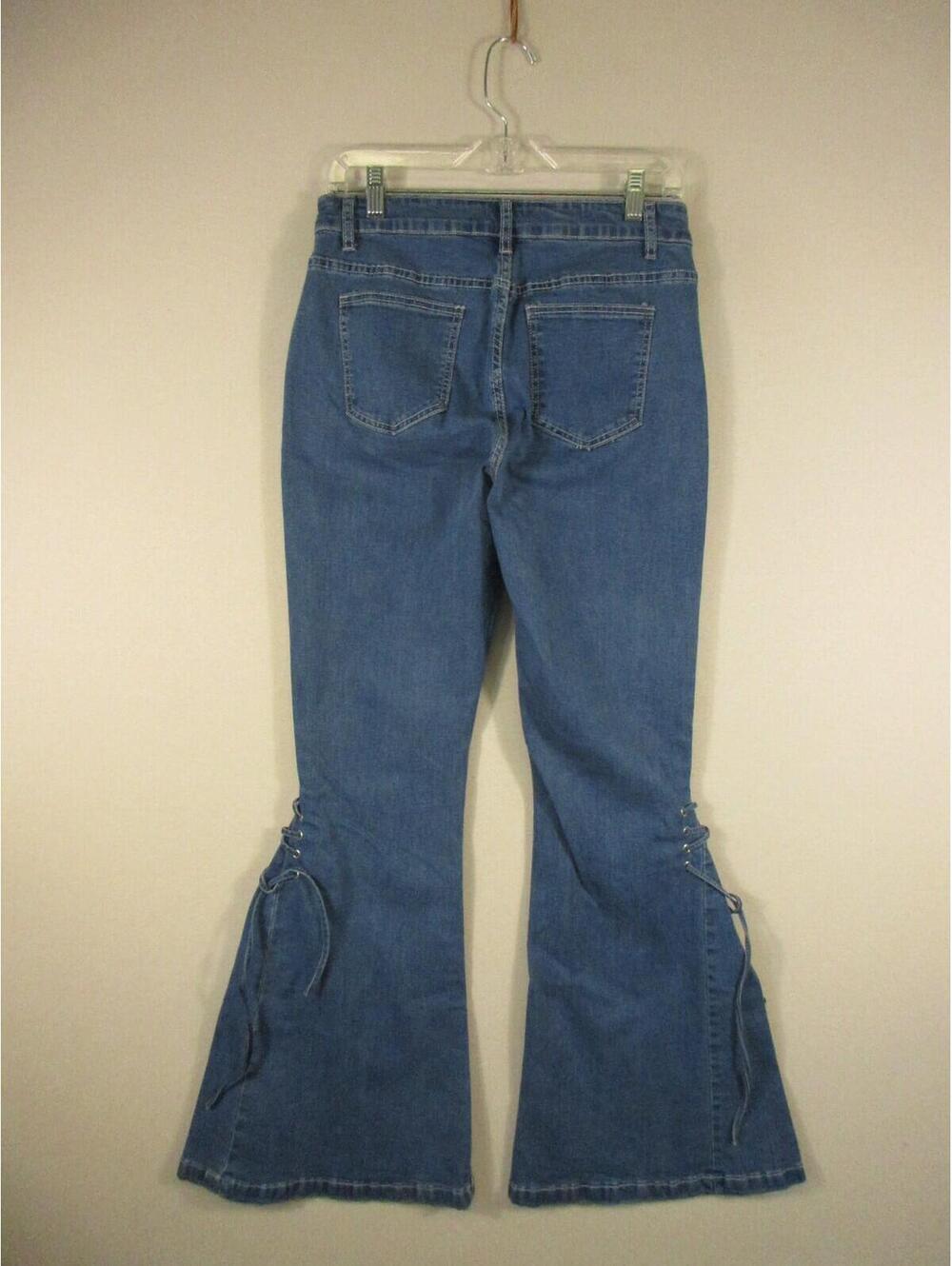 Unbranded Womens High Waist Cotton Denim Jeans Flare Leg Pockets Size XS Blue - Picture 4 of 6